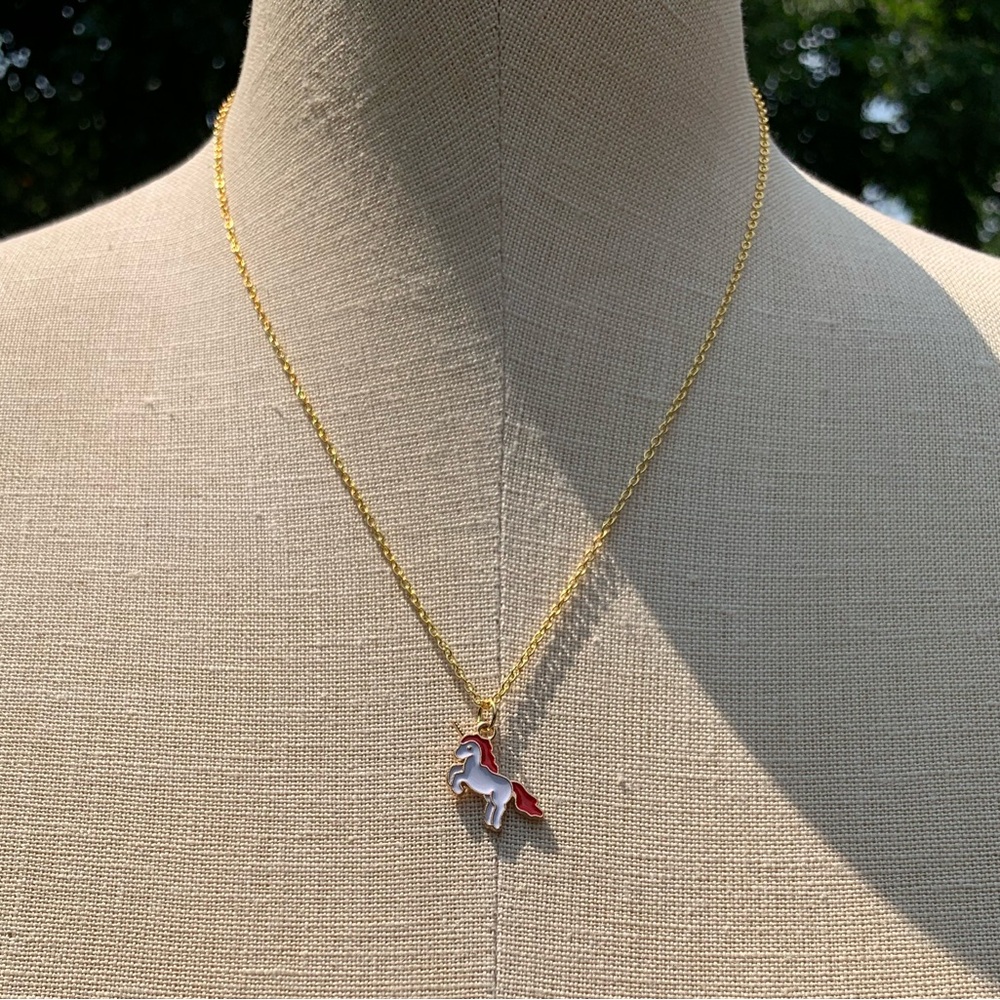 NWT Sterling Silver Plated Chain & Enamel Unicorn Alloy Metal Charm Necklace - Picture 3 of 11